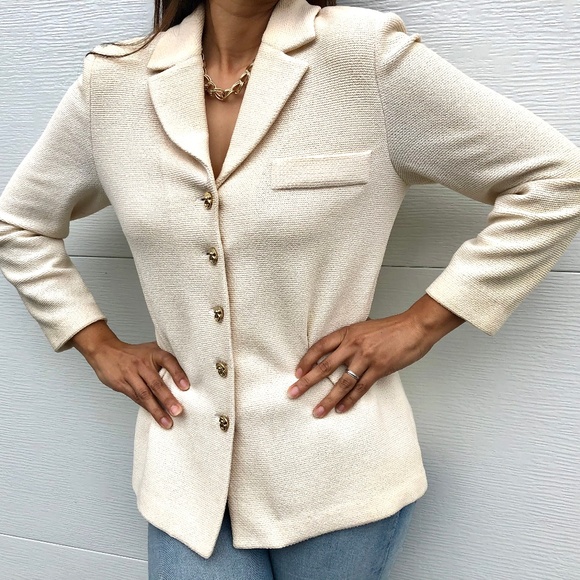 Jackets & Blazers - Vintage Wool Blend Knit Blazer with Gold Buttons